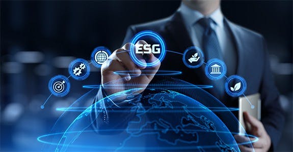 Planeta tecnologico com simbolos ESG